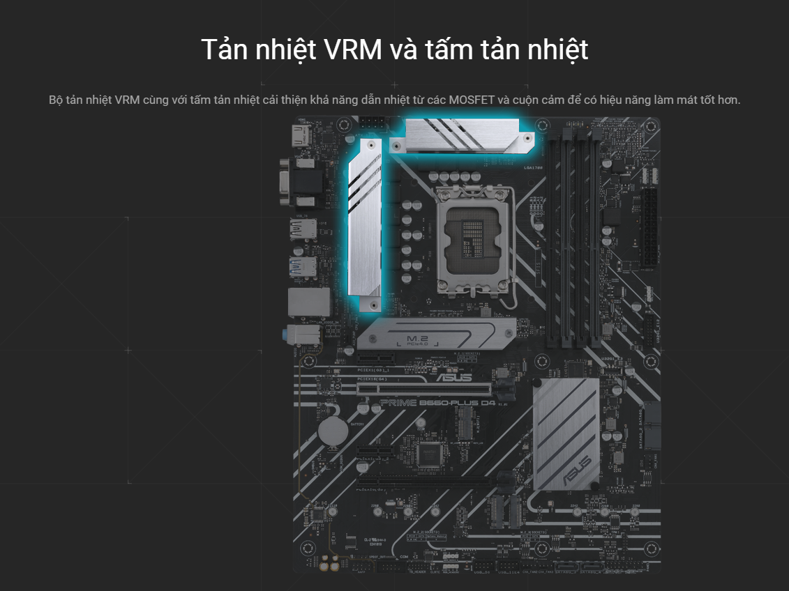 Asus B660 M-K mát hơn nhờ tấm tản nhiệt và VRM